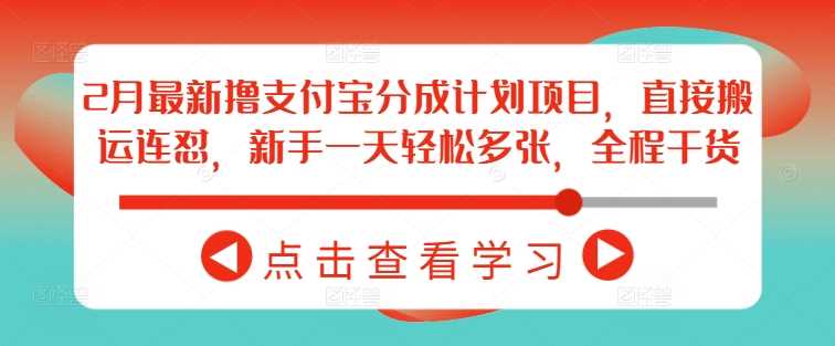 2月最新撸支付宝分成计划项目，直接搬运连怼，新手一天轻松多张，全程干货-富业网创