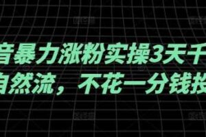 抖音暴力涨粉实操3天千粉，自然流，不花一分钱投流，实操经验分享
