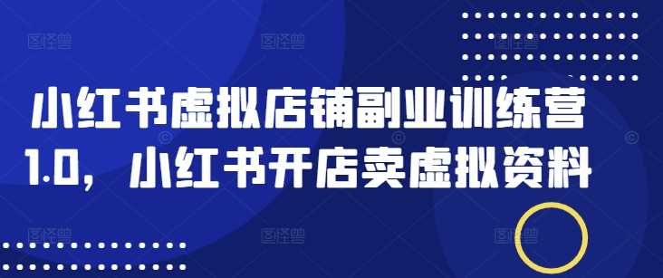 小红书虚拟店铺副业训练营1.0，小红书开店卖虚拟资料