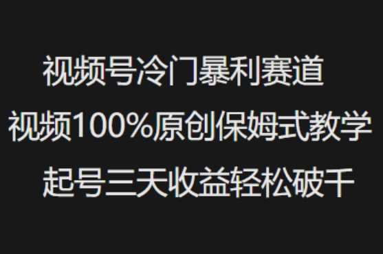 视频号冷门暴利赛道视频100%原创保姆式教学起号三天收益轻松破千-富业网创