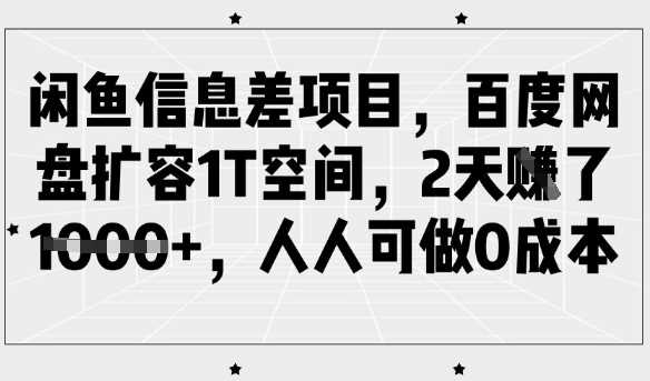 闲鱼信息差项目，百度网盘扩容1T空间，2天收益1k+，人人可做0成本-富业网创