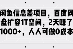 闲鱼信息差项目，百度网盘扩容1T空间，2天赚了1000+，人人可做0成本
