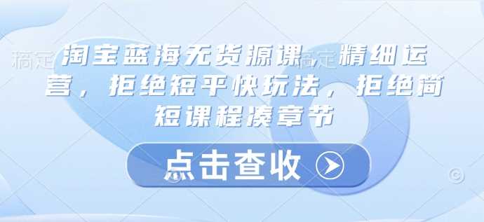 淘宝蓝海无货源课，精细运营，拒绝短平快玩法，拒绝简短课程凑章节-富业网创