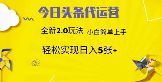 今日头条代运营，新2.0玩法，小白轻松做，每日实现躺Z5张【揭秘】-富业网创