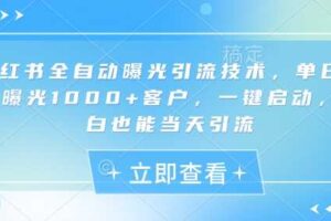 小红书全自动曝光引流技术，单日精准曝光1000+客户，一键启动，小白也能当天引流【揭秘】