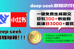 Deepseek 一键免费生成小红书图文日引300+创业粉，日变现3000+ 方法全行业通用