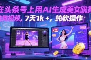 在头条号上用AI生成美女跳舞视频，7天1k+，纯软件操作