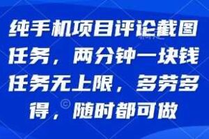 纯手机项目评论截图任务，两分钟一块钱 任务无上限多劳多得，随时随地都能做【揭秘】