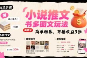 小说推文小红书多图文玩法，简单粗暴，万播收益3张