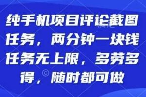 纯手机项目评论截图任务，两分钟一块钱多劳多得，随时随地都能做【揭秘】