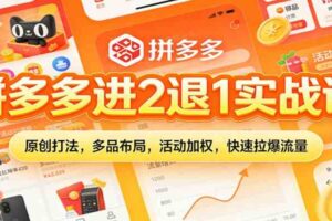 拼多多进2退1实战课:原创打法,多品布局,活动加权,快速拉爆流量