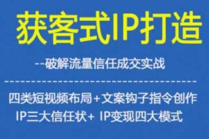 获客型IP打造,破解流量信任成,四类短视频布局+文案钩子指令创作IP三大信任状+IP变现四大模式