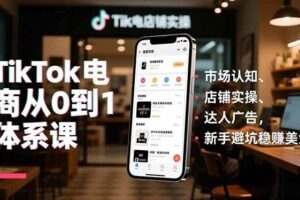 (16818期)TikTok电商从0到1体系课,市场认知、店铺实操、达人广告,新手避坑稳赚美金