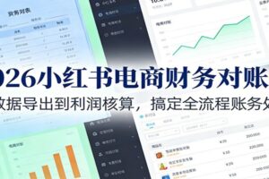 2026小红书电商财务对账课：从数据导出到利润核算，搞定全流程账务处理