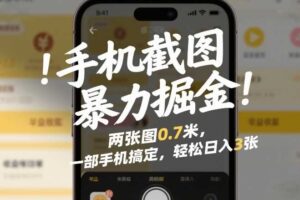 手机截图暴力掘金！两张图0.7米，一部手机搞定，轻松日入3张【揭秘】
