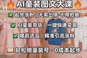 AI童装图文剪辑，某社群童装图文大课，起号涨粉、AI童装带货、爆款选品，无需出镜和拍摄