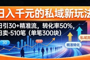 日入千米的私域新玩法：日引30＋精准流，转化率50%，日卖5-10笔（单笔300米）