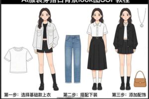 AI服装穿搭白背景look图SOP教程,不用会画画,提几句具体要求,AI就能还你一个奇迹
