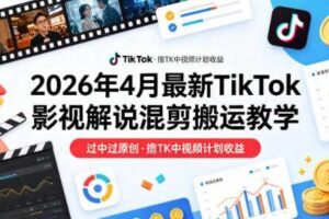 26年4月最新TikTok影视解说混剪搬运教学,过中过原创,撸TK中视频计划收益