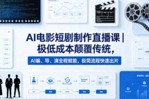 AI电影短剧制作直播课｜极低成本颠覆传统，AI编、导、演全程赋能，极简流程快速出片