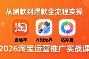 （18126期）2026淘宝运营推广实战课-更新4月20：直通车 + 万相无界 + 达摩盘，从测款到爆款全流程实操