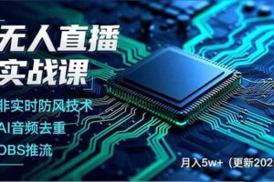 （18292期）无人直播实战课（更新5月02），非实时防风技术、AI音频去重、OBS推流，建立技术壁垒，月入5w+
