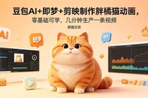 (18431期)豆包AI+即梦+剪映制作胖橘猫动画,零基础可学,几分钟生产一条视频,附提示词